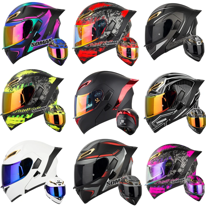 Flip Up Helmet Dual Visor - SOMAN tam yüz kask çift Lens