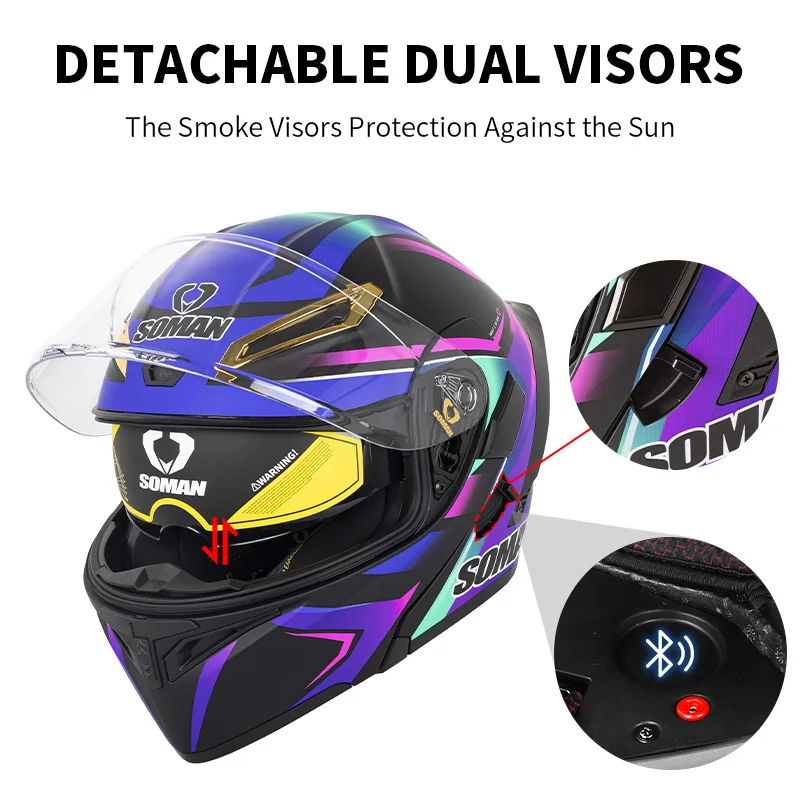 SOMAN tam yüz kask çift Lens y - Flip Up Helmet Dual Visor incelemesi ve fiyatı